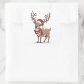 Deer Animal Christmas Deer Santa Hat Xmas  スクエアシール (バッグ)
