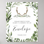 Deer Antler Baby Shower Address Envelope Sign ポスター (正面)