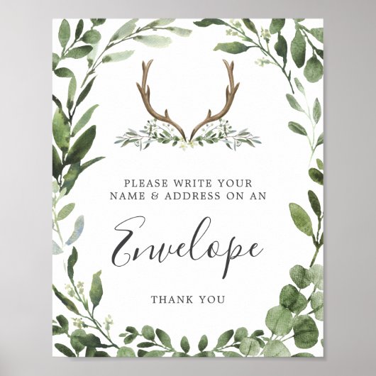 Deer Antler Baby Shower Address Envelope Sign ポスター (正面)