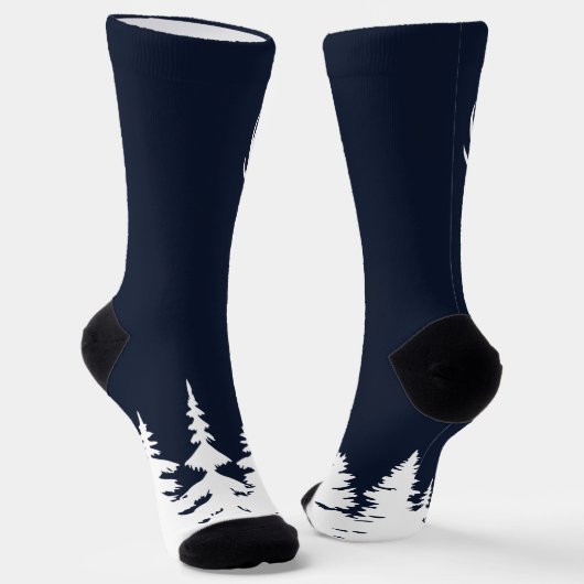 Deer Antlers Men's Crew Socks Blue and White ソックス (傾斜あり)