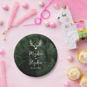 Deer Antlers Woodland Pine Tree Forest Wedding ペーパープレート (パーティー)
