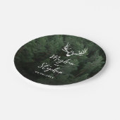 Deer Antlers Woodland Pine Tree Forest Wedding ペーパープレート (アングル)