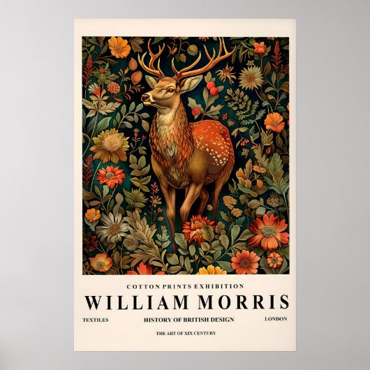 Deer Art Print William Morris Style, Botanical ポスター (正面)