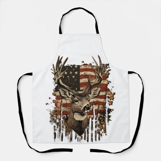 Deer, Buck Season USA Flag エプロン (正面)
