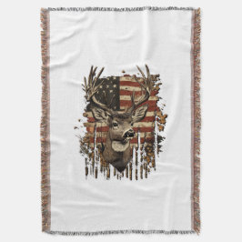Deer, Buck Season USA Flag スローブランケット