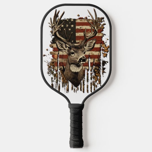 Deer, Buck Season USA Flag ピックルボールラケット (正面)