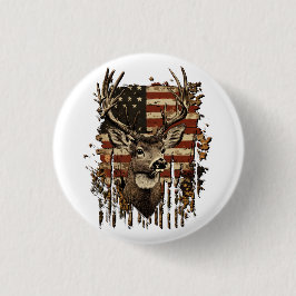 Deer, Buck Season USA Flag 缶バッジ
