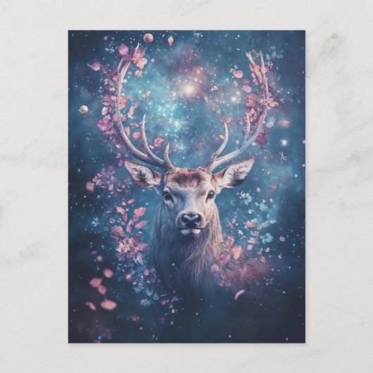 Deer Buck with Starry Night Celestial Antler ポストカード (正面)