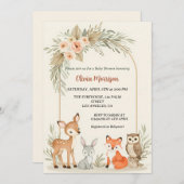 Deer, Bunny, Fox & Owl  Floral Arch Baby Shower 招待状 (正面/裏面)
