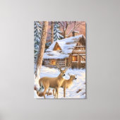 Deer by the Christmas Tree キャンバスプリント (正面)