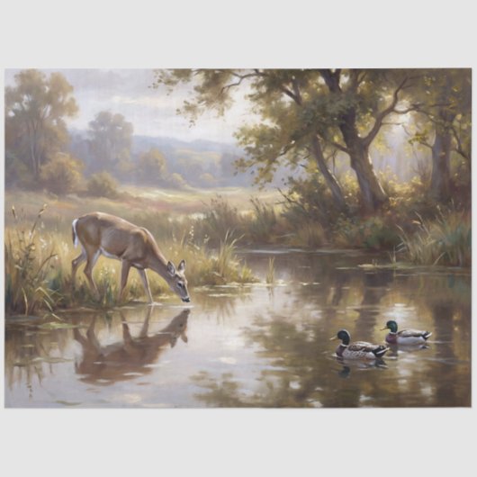 Deer by the Pond Decoupage 薄葉紙 (正面)