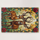 Deer Couple Art Nouveau Stained Glass Arch ジグソーパズル (横)
