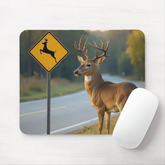 Deer Crossing Sign マウスパッド (マウス)