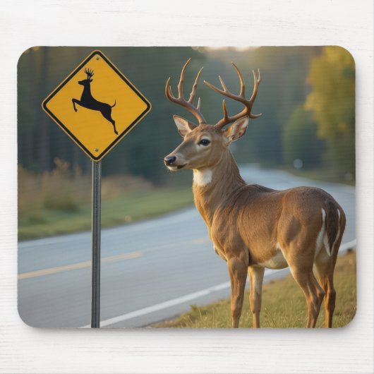 Deer Crossing Sign マウスパッド (正面)