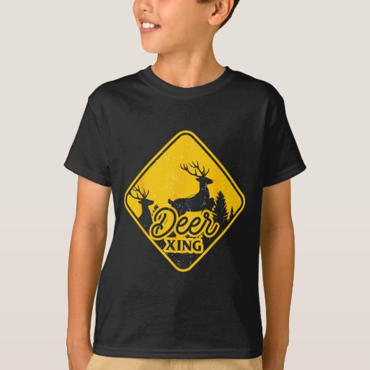 Deer Crossing Sign Christmas Xing Reindeer Funny M Tシャツ (正面)