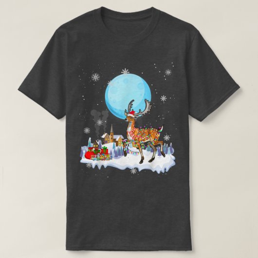 Deer Dog Cute Christmas Lights Lover Tee Tシャツ (デザイン正面)