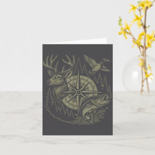 Deer Duck Fishing Hunting Solves Most Of My Proble カード (黄色い花)