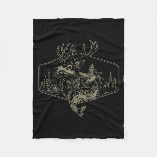 Deer Duck Fishing Hunting Solves Most Of My Proble フリースブランケット (正面)