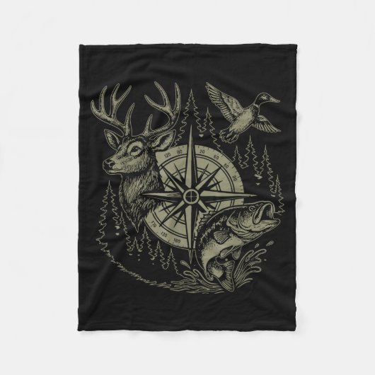 Deer Duck Fishing Hunting Solves Most Of My Proble フリースブランケット (正面)