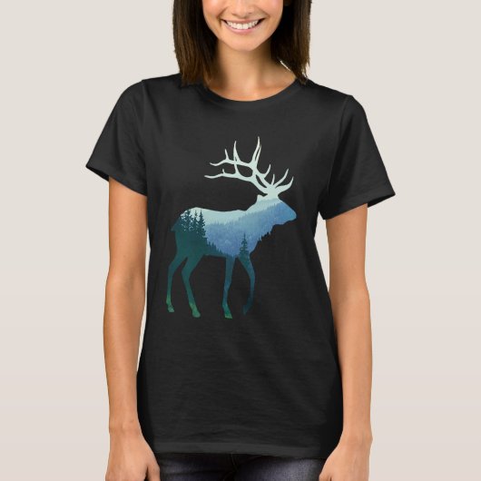 Deer Elk Double Exposure Surreal Wildlife Animal Tシャツ (正面)