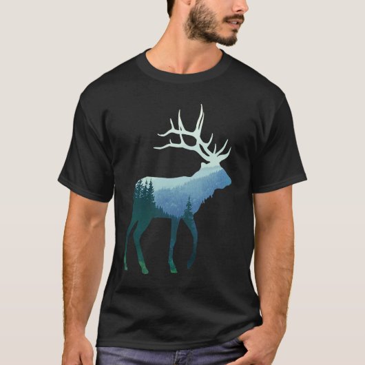 Deer Elk Double Exposure Surreal Wildlife Animal Tシャツ (正面)