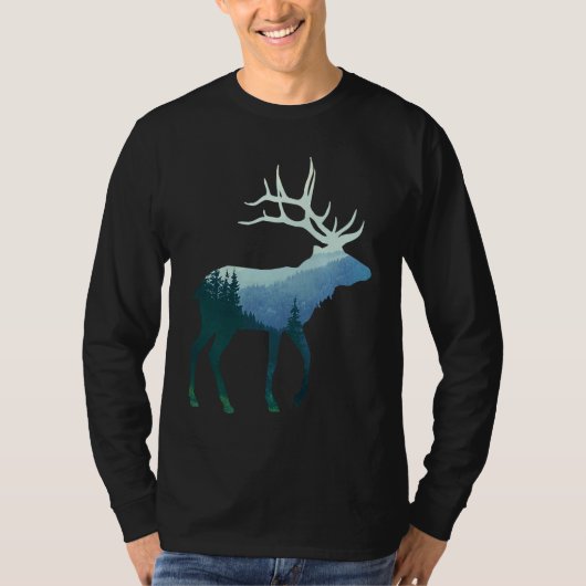 Deer Elk Double Exposure Surreal Wildlife Animal Tシャツ (正面)