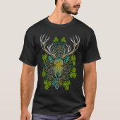 Deer Face Head Mandala Irish Shamrock C St Patrick Tシャツ (正面)
