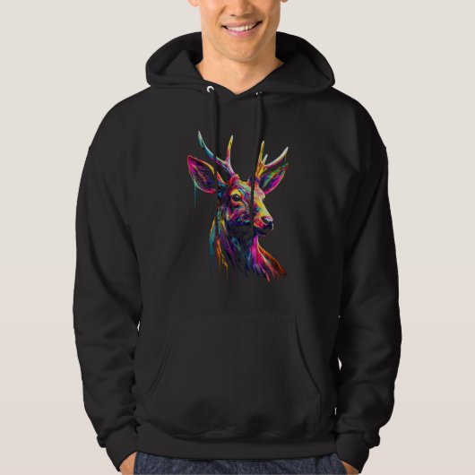 Deer Forest Art Animal Colourful Animal Motif Deer パーカ (正面)