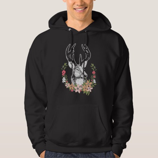 Deer Head With Antlers And Flowers Deer Costume パーカ (正面)