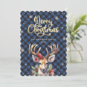 Deer Holly Red Berries Snowflakes Christmas Card シーズンカード (スタンド正面)