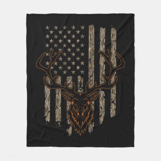 Deer Hunter American Flag Tree Camouflage Deer Hun フリースブランケット (正面)