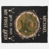 Deer Hunter First Buck Photo Date Name Keepsake フリースブランケット (正面(横))