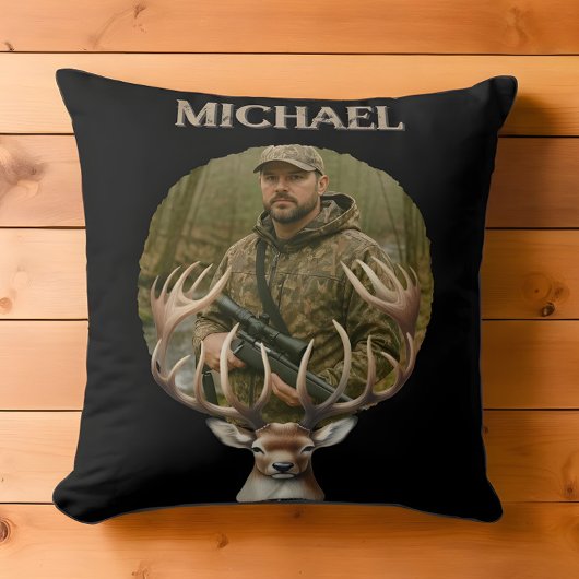 Deer Hunter Personalized Photo Camouflage Name クッション