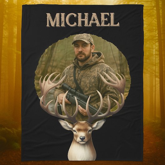 Deer Hunter Personalized Photo Camouflage Name フリースブランケット