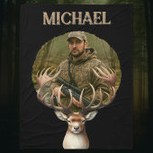 Deer Hunter Personalized Photo Camouflage Name フリースブランケット
