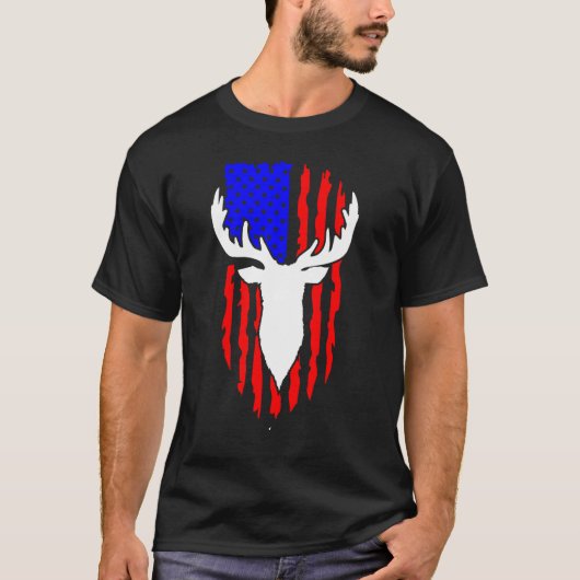 Deer Hunting American Flag 4th of July Patriotic U Tシャツ (正面)