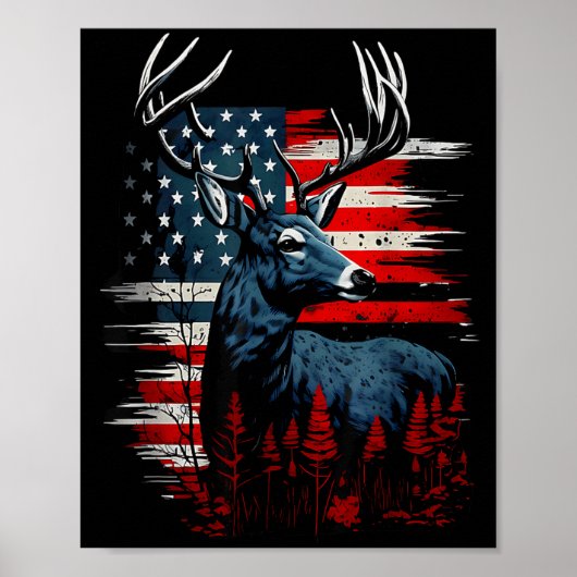 Deer Hunting American Flag Whitetail Buck Antlers  ポスター (正面)