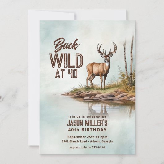 Deer Hunting Buck Wild 40th Birthday Party 招待状 (正面)