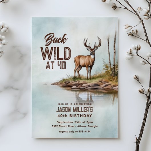 Deer Hunting Buck Wild 40th Birthday Party 招待状