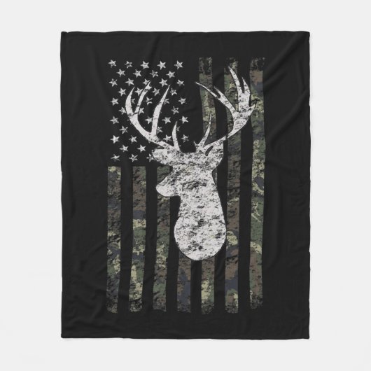 Deer Hunting Camo American Flag  フリースブランケット (正面)