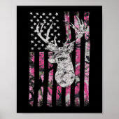 Deer Hunting Camo American Flag Pink Buck  ポスター (正面)