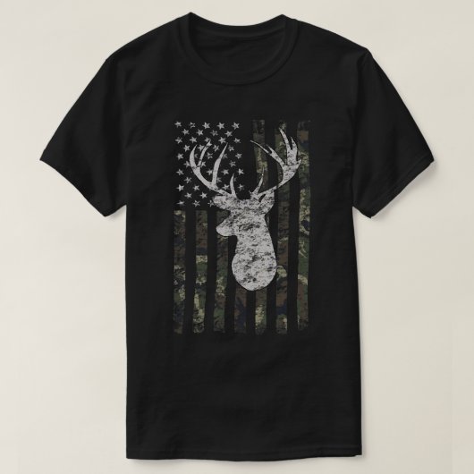 Deer Hunting Camo American Flag  Tシャツ (デザイン正面)