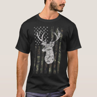 Deer Hunting Camo American Flag  Tシャツ
