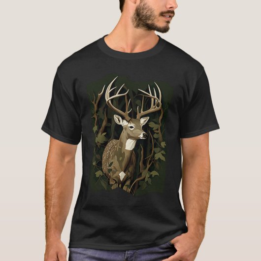Deer Hunting Green Brown Camo Camouflage Artwork   Tシャツ (正面)