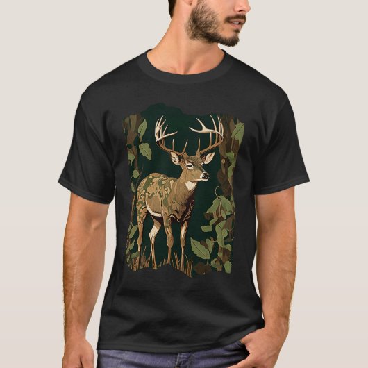 Deer Hunting Green Brown Camo Camouflage Artwork   Tシャツ (正面)