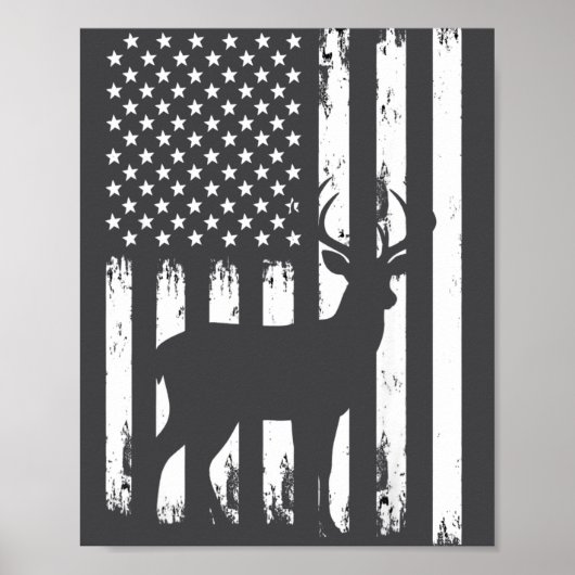 Deer Hunting Hunter Camo Usa American Flag Patriot ポスター (正面)