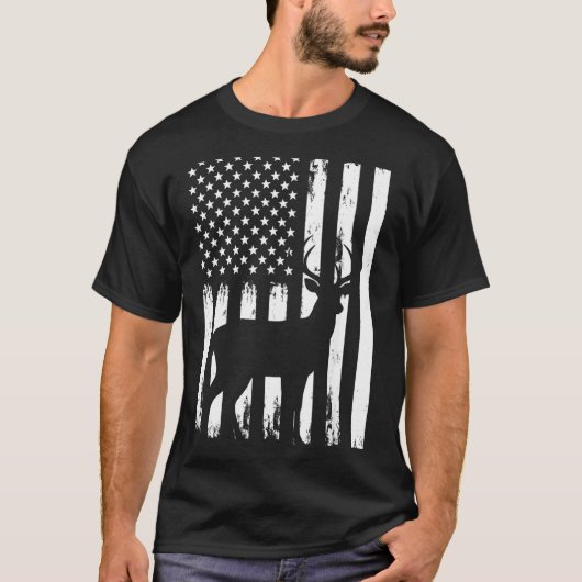 Deer Hunting Hunter Camo Usa American Flag Patriot Tシャツ (正面)
