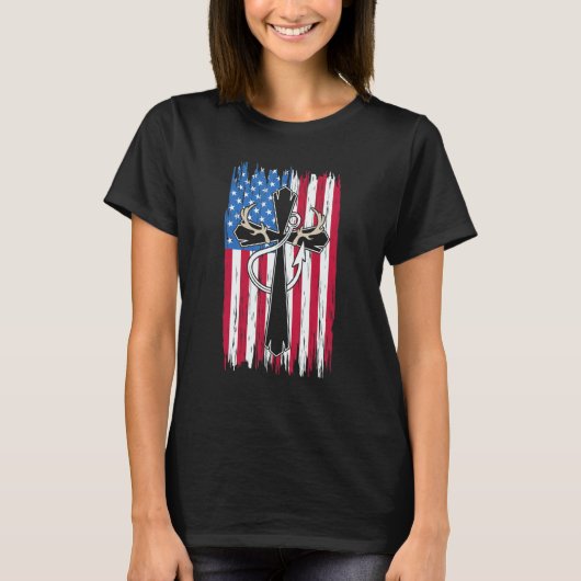 Deer Hunting Hunter Us Flag Deer Hunting & Fishin Tシャツ (正面)