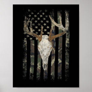 Deer Hunting Skull American Camo USA Flag Whitetai ポスター