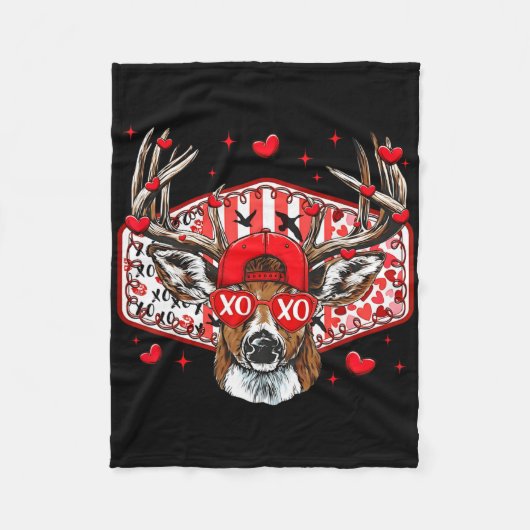 Deer Hunting Xoxo Valentine Buck Boys Cap Men Wome フリースブランケット (正面)